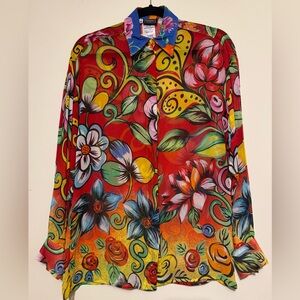 Vintage 90’s Gianni Versace Semi Sheer Floral Mania Button Up Shirt